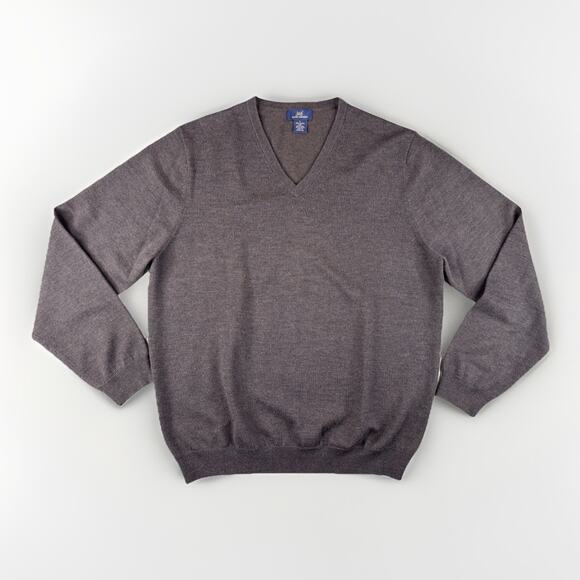 Vintage Brooks Brothers 346 Mens Merino Wool Sweater L Chocolate Brown V-Neck - Picture 1 of 7